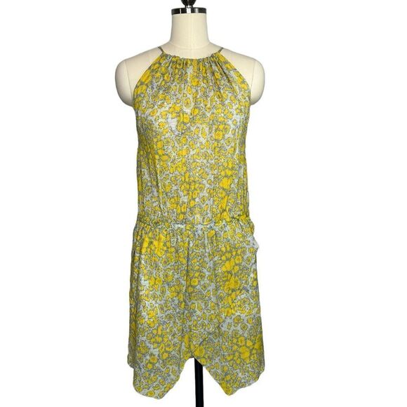 Derek Lam 10 Crosby  Yellow Floral Silk Halter Dress| Size M - Picture 1 of 7